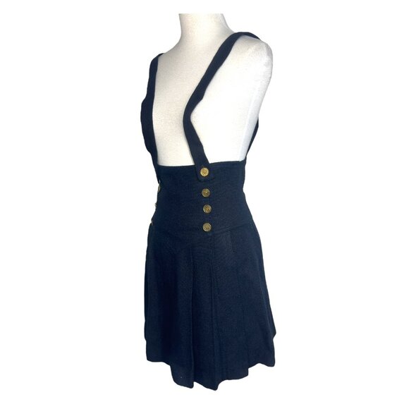 Four Corners Vintage 80s Pleated Knit Overalls Black Dress Gold Accent Buttons - Picture 7 of 11